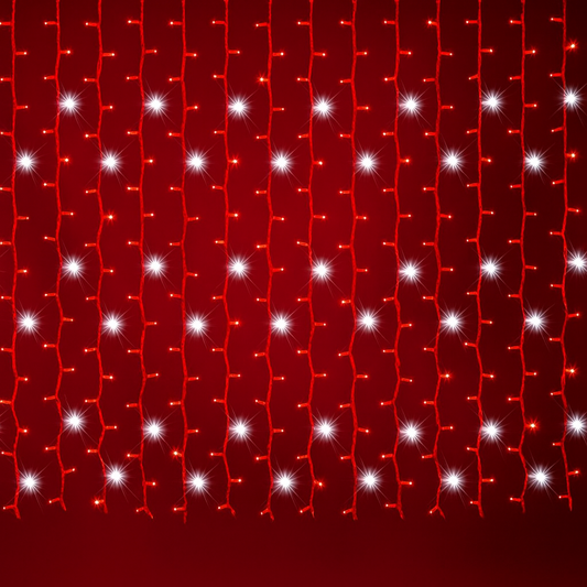 Tenda Luminosa Natalizia 12 metri Stalattiti a LED 480 Luci rosse + led intermittenti Bianco Freddo per Interno ed Esterno IP44