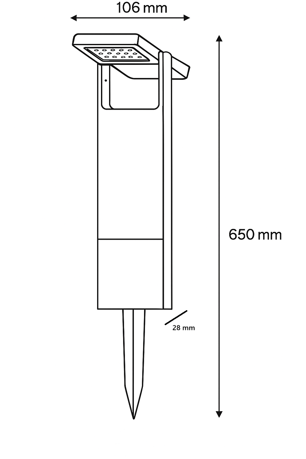 Lampioncino LED solare da giardino con picchetto, luce calda 3000K - naturale 4000K - fredda 6500K, 10W 200lm, orientabile, pannello solare, durata 8 ore, IP65, per esterni, vialetti e aiuole