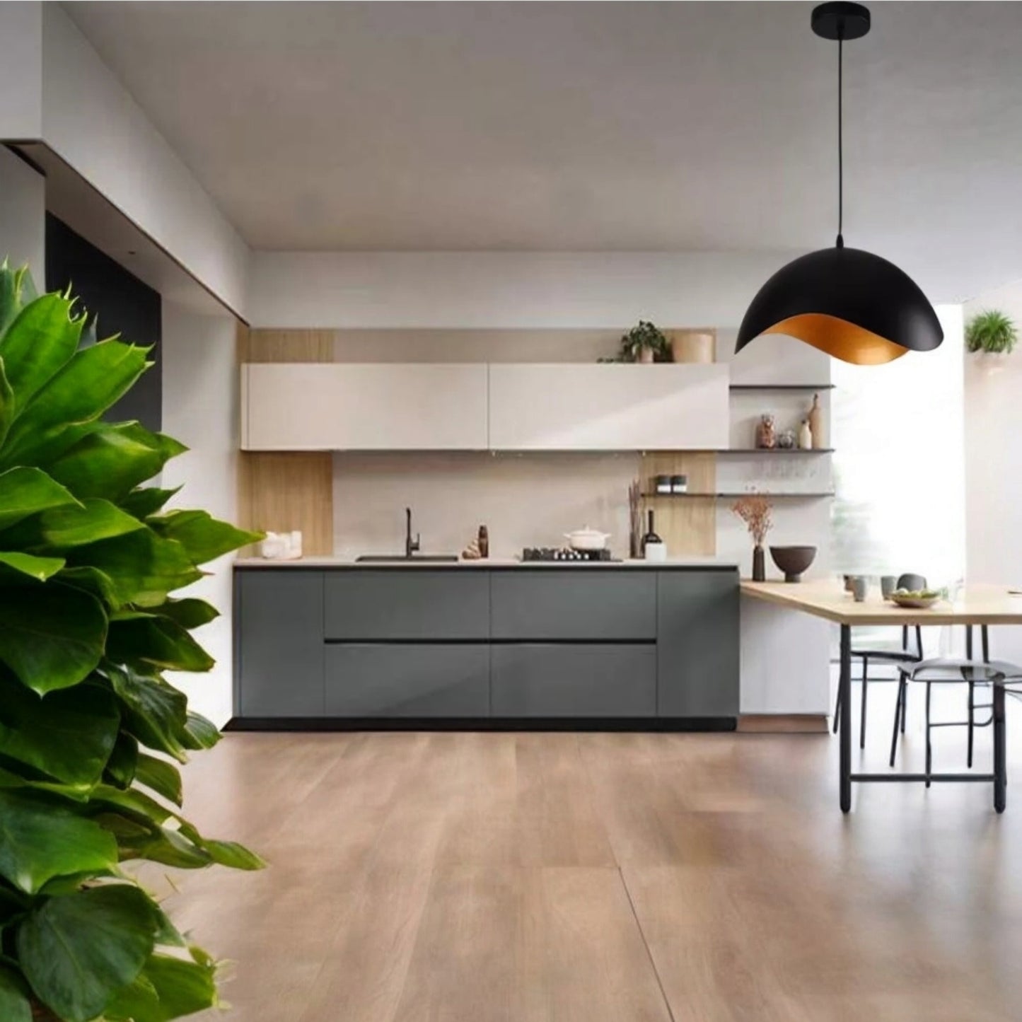 Lampadario Sospeso E27 Moderno a Forma di Conchiglia, Regolabile, Design Minimalista per Cucina, Soggiorno e Camera da Letto, Bianco, Nero