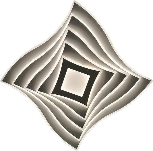 Plafoniera LED Moderna 75W con Telecomando, Dimmerabile CCT 3000K-6500K, 6000 Lumen, Design Geometrico Bianco in Acrilico e Metallo, Lampadario da Soffitto per Soggiorno Camera Ufficio