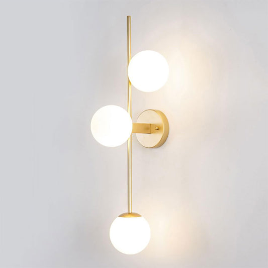 Applique da Parete Moderna, attacco G9, Struttura in Metallo Dorato e 3 Sfere in Vetro Bianco, Design Elegante Minimal per Interni, IP20