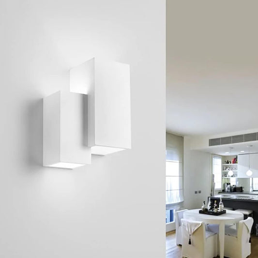 Applique da Parete Moderna in Gesso Verniciabile, Attacco G9, Biemissione Luce Up&Down, Design Rettangolare 17x10x24 cm, IP20, per Interni – Soggiorno, Camera, Scale
