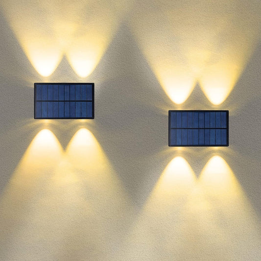 Applique LED Solare da Esterno 4W Biemissione Up&Down IP65 – Lampada da Parete a Luce Calda 3000K con Pannello Solare Integrato e Sensore Crepuscolare