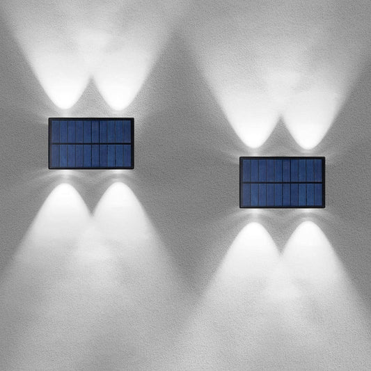 Applique LED Solare da Esterno 4W Biemissione Up&Down IP65 – Lampada da Parete a Luce Fredda 6000K con Pannello Solare Integrato e Sensore Crepuscolare