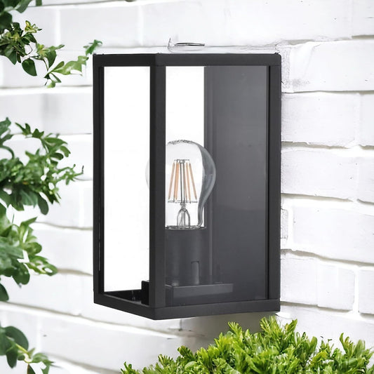 Applique lanterna Nera da Parete IP44 E27, Lampada Esterna in Alluminio, Illuminazione per Ingresso, Vialetti, Patii
