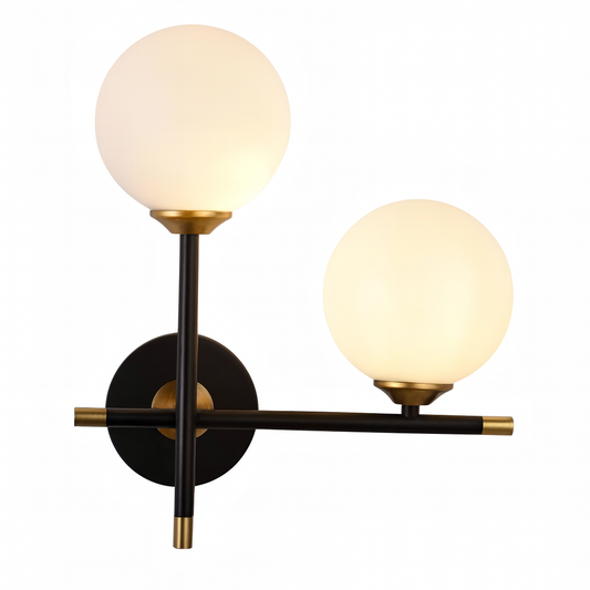 Applique da Interno con Sfere Bianche Opache – Attacco G9 – Struttura Nero e Oro– Design Moderno 31x27 cm Senza lampadine