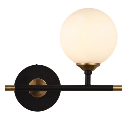 Applique da Interno con Sfera Bianca Opalina – Attacco G9 – Struttura Nero e Oro– Design Moderno 24x20 cm Senza lampadina