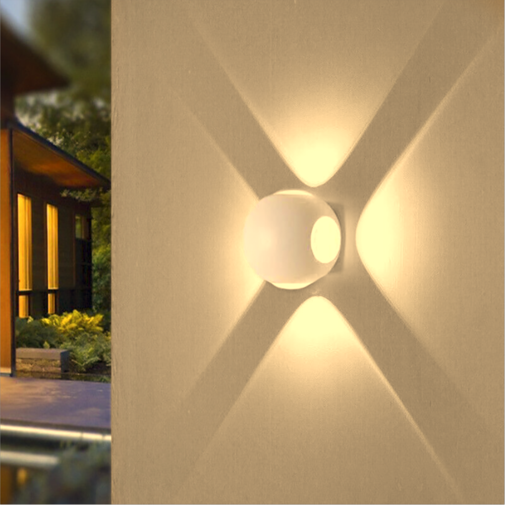 Applique LED da Parete 12W IP54, Design Moderno Rotondo, 4 Emissioni di Luce, 1200 lm, Bianco, Effetto Croce, Interni ed Esterni