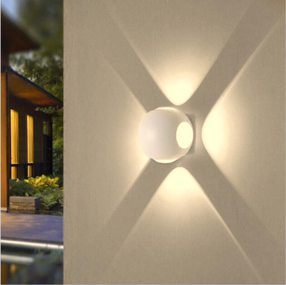Applique LED da Parete 12W IP54, Design Moderno Rotondo, 4 Emissioni di Luce, 1200 lm, Bianco, Effetto Croce, Interni ed Esterni