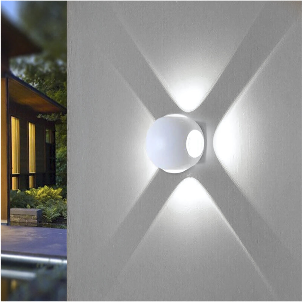 Applique LED da Parete 12W IP54, Design Moderno Rotondo, 4 Emissioni di Luce, 1200 lm, Bianco, Effetto Croce, Interni ed Esterni