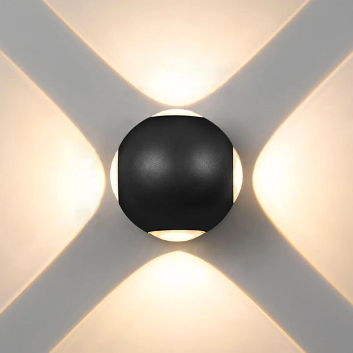 Applique LED da Parete 12W IP54, Design Moderno Rotondo, 4 Emissioni di Luce, 1200 lm, Nero, Effetto Croce, Interni ed Esterni