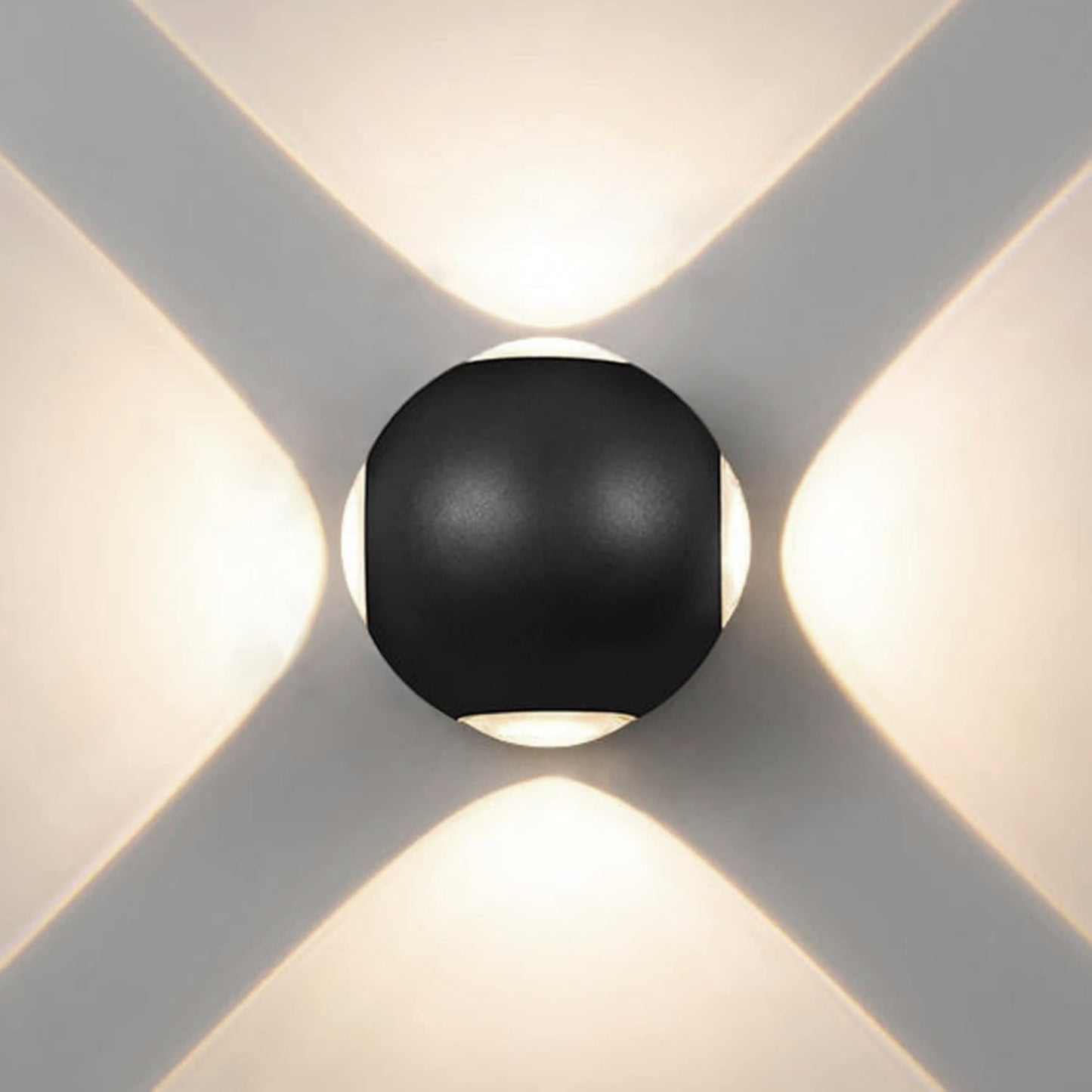 Applique LED da Parete 12W IP54, Design Moderno Rotondo, 4 Emissioni di Luce, 1200 lm, Nero, Effetto Croce, Interni ed Esterni