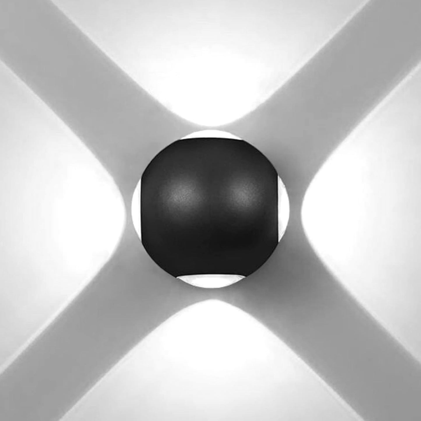 Applique LED da Parete 12W IP54, Design Moderno Rotondo, 4 Emissioni di Luce, 1200 lm, Nero, Effetto Croce, Interni ed Esterni