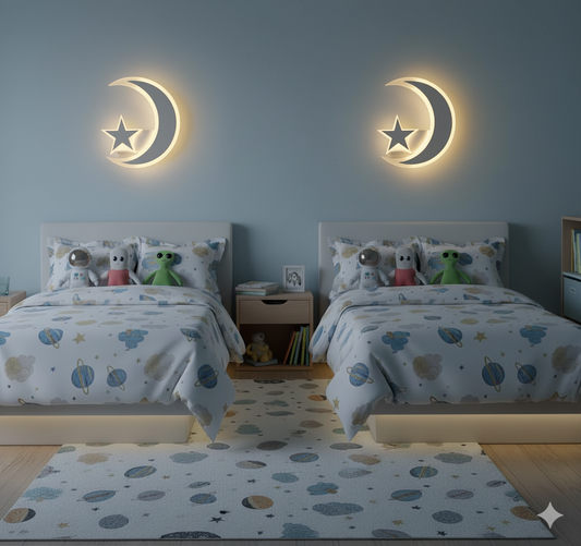 Applique LED da Parete 11W Design Luna e Stella Bianco – CCT Switch 3000K 4000K 6500K – 550 Lumen – Alluminio e Acrilico – Moderno per Cameretta, Soggiorno o Corridoio