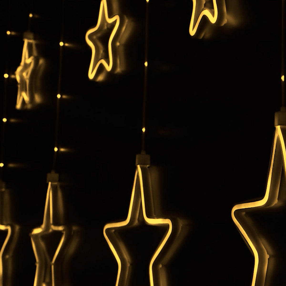 Tenda Luminosa a Stelle LED Luce calda fredda o multicolor 2,4 Metri – 8 Giochi di Luce – Flex Neon Decorativo Natalizio IP44 per Interno ed Esterno – Stelle 10/20 cm