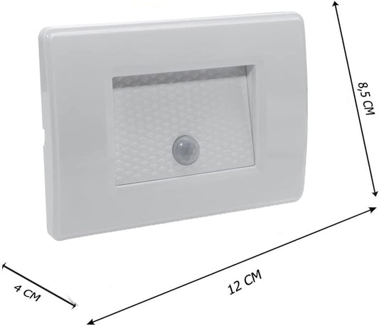 Faretto Segnapasso LED da Incasso per Scatola 503 con Sensore di Movimento e Crepuscolare – 1,3W – 25 Lumen – Luce Calda, Naturale o Fredda – IP20 – Uso Interno – Placchetta Bianca