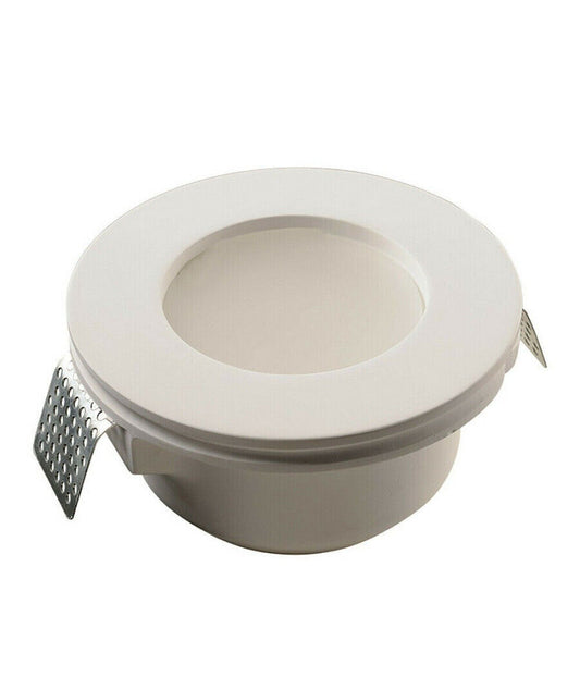 Portafaretto da incasso in gesso a scomparsa, diametro 120mm, altezza 65mm, foro 125mm, con vetro opaco, compatibile con faretti GU10