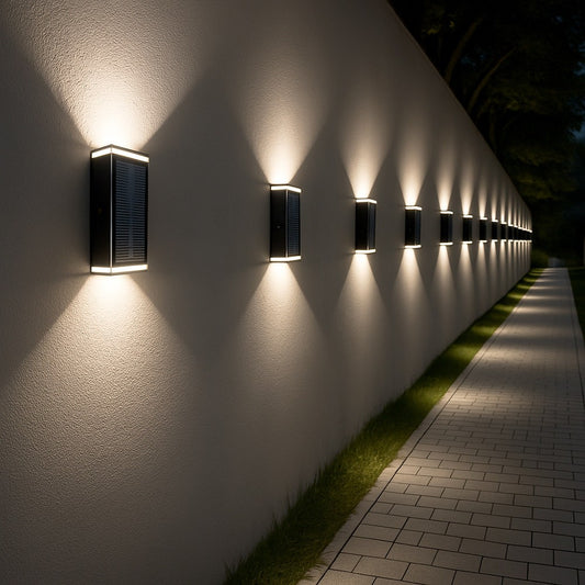 Applique con Pannello Solare LED da Esterno 2W CCT IP54 – Luce Calda/Naturale/Fredda Selezionabile – Doppia Emissione Up&Down – 20 Lumen – Ricarica Solare