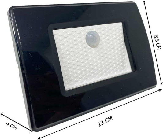 Faretto Segnapasso LED da Incasso per Scatola 503 con Sensore di Movimento e Crepuscolare – 1,3W – 25 Lumen – Luce Calda, Naturale o Fredda – IP20 – Uso Interno – Placchetta Nera