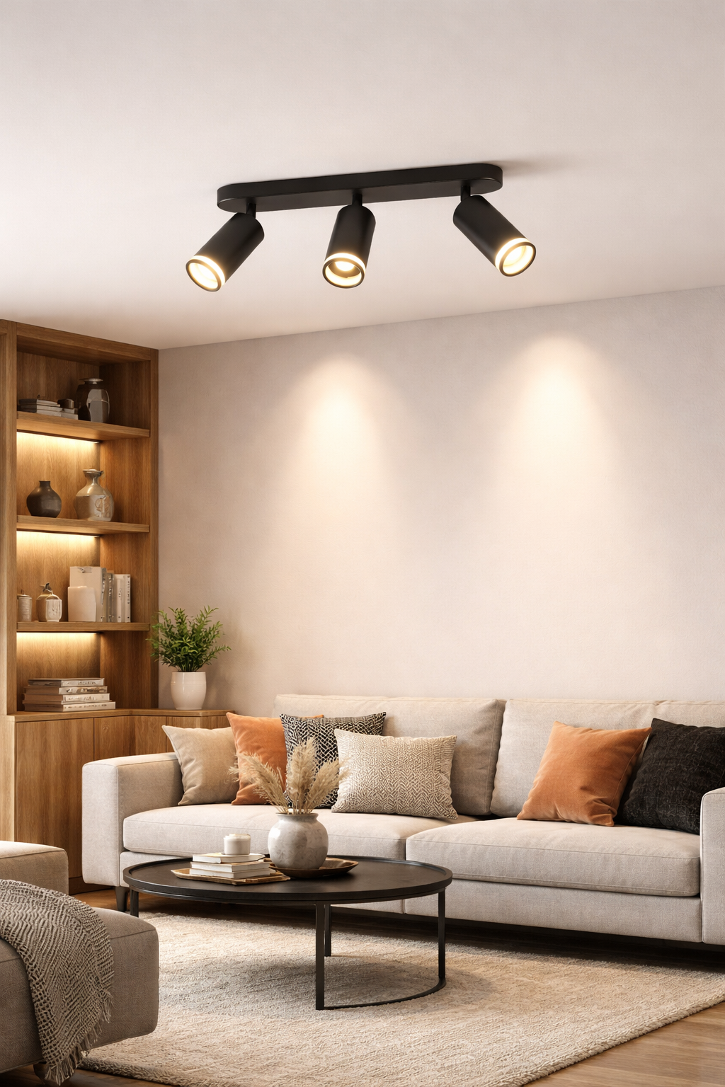 Plafoniera 3 Faretti Orientabili GU10 Nero, Portafaretto Soffitto Moderno in Alluminio, Attacco GU10 Max 35W, Spot Cilindrici Direzionabili per Cucina Corridoio Camera, Lampadine Non Incluse