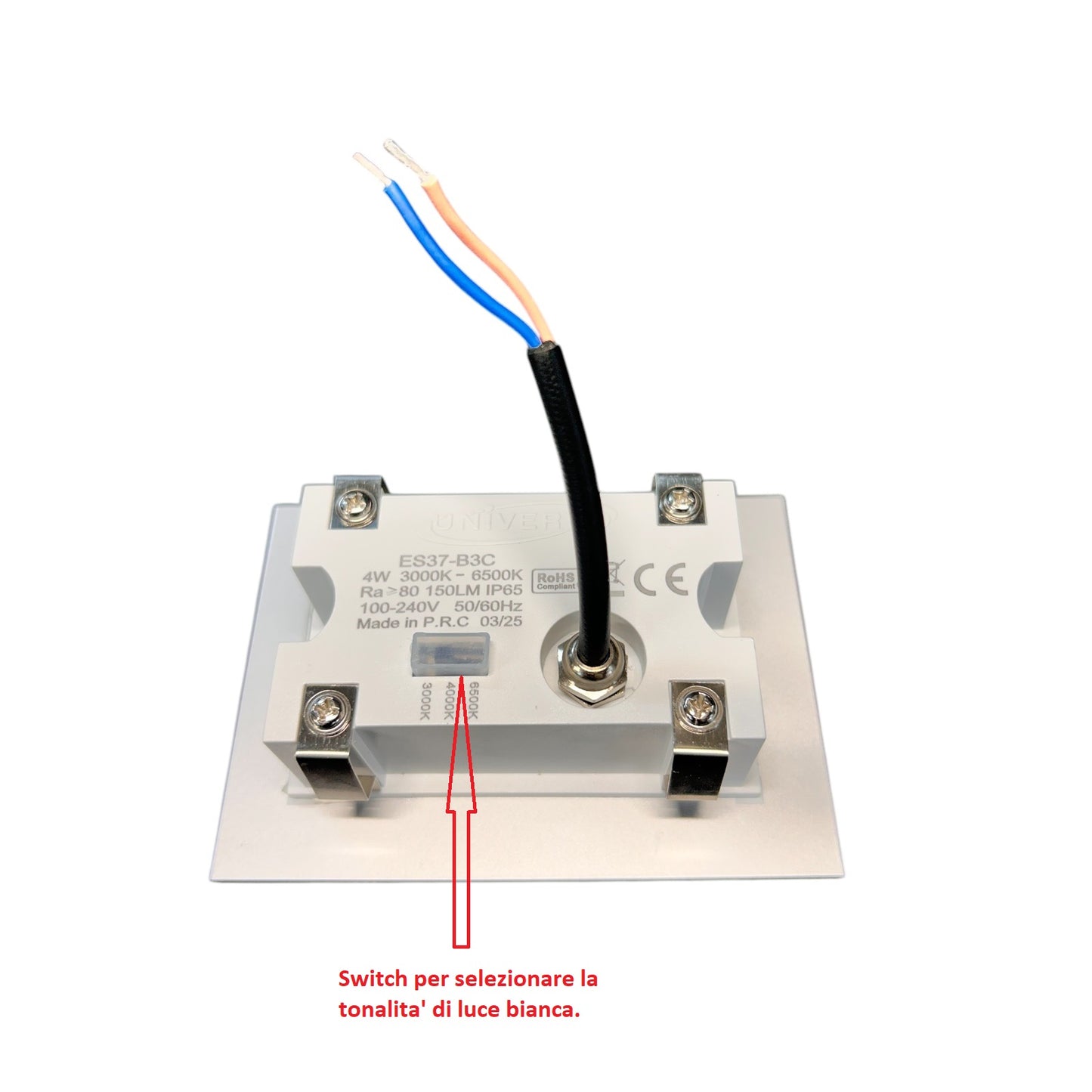 Segnapasso Faretto LED da incasso per scatola 503 IP65 4W 3 tonalità CCT Luce calda, naturale, fredda - vetro bianco per esterni e interni 220V