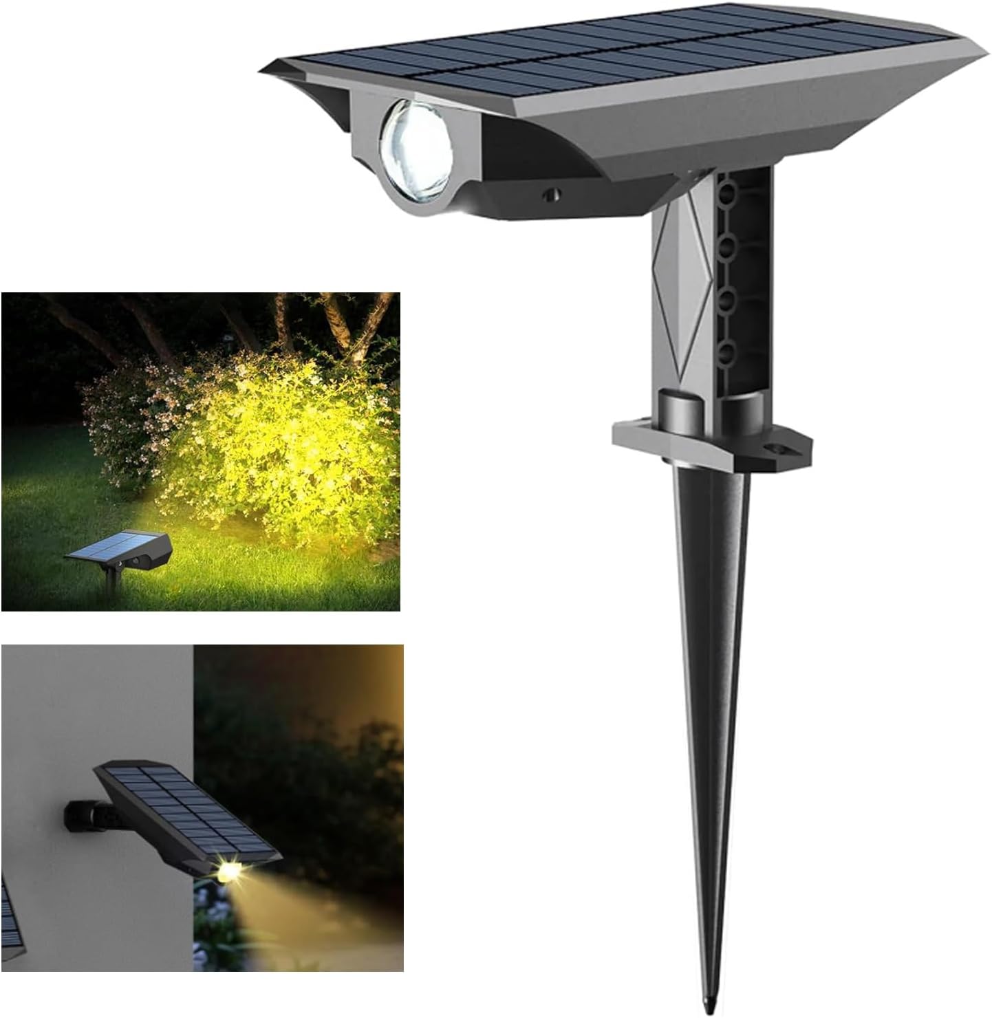 Faretto LED con Pannello Solare da Giardino con Picchetto 3000K, 180 Lumen, IP65, Orientabile 90° – Luce Calda per Esterni, sensore crepuscolare