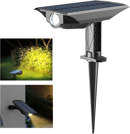 Faretto LED con Pannello Solare da Giardino con Picchetto 3000K, 180 Lumen, IP65, Orientabile 90° – Luce Calda per Esterni, sensore crepuscolare