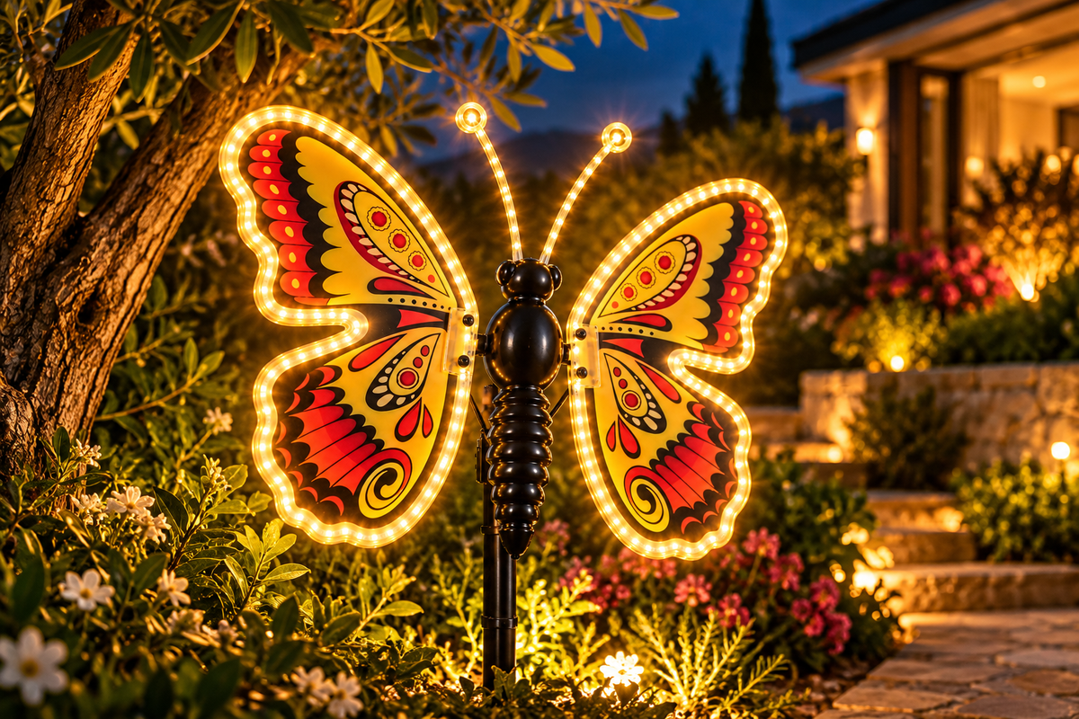 Farfalla LED Colorata 40 cm con Ali Motorizzate – 204 LED Luce Calda IP44