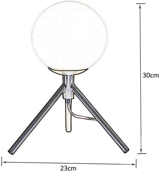 Lampada da Tavolo Minimalista Dorata con sfera in Vetro Bianco Design Elegante per Illuminare e Decorare Spazi Interni Adatta a Comodini Scrivanie e Tavolini Altezza 30 cm 1 sfera con treppiede