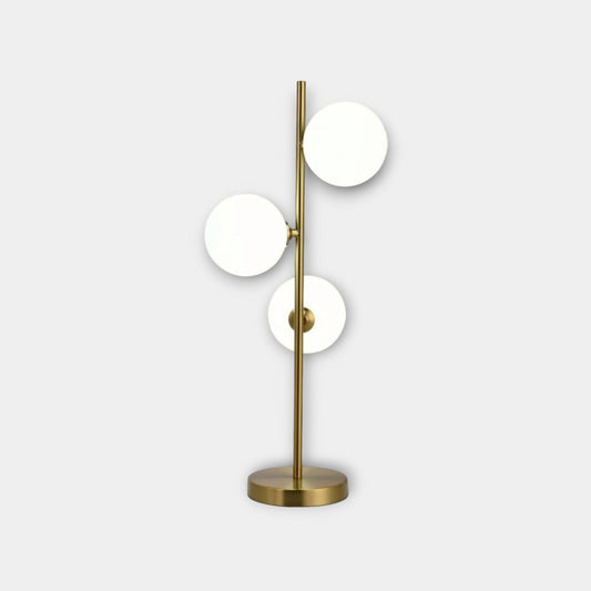 Lampada da Tavolo Minimalista con 3 Sfere in Vetro Bianco opalino Design Elegante per Illuminare e Decorare Spazi Interni Adatta a Comodini Scrivanie e Tavolini Altezza 61 cm