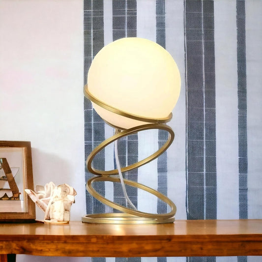 Lampada da Tavolo Moderna con Paralume Sferico in Vetro e Struttura in Metallo Oro, Design a 4 Anelli, Attacco G9, 28x15 cm per Comodino, Scrivania e Salotto – Solo per Interni