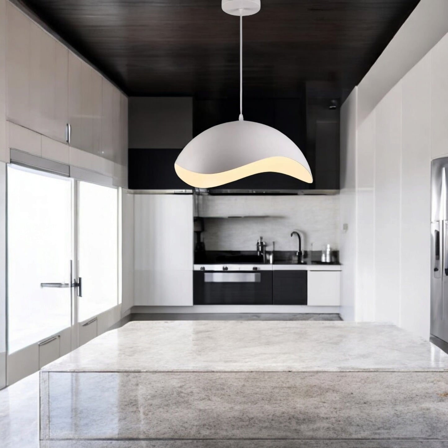 Lampadario Sospeso E27 Moderno a Forma di Conchiglia, Regolabile, Design Minimalista per Cucina, Soggiorno e Camera da Letto, Bianco, Nero