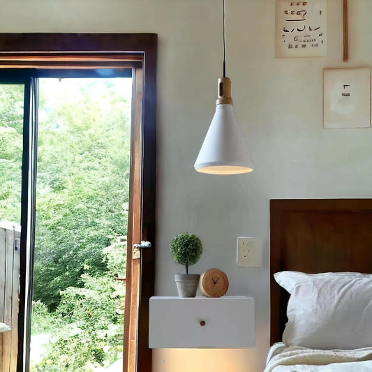 Lampadario da soffitto a sospensione con attacco E27 (lampadina non inclusa) moderno industriale a forma di cono Bianco 25x27 cm
