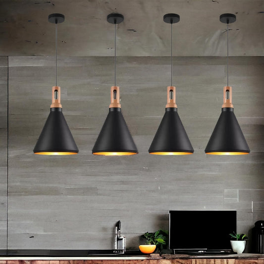 Lampadario da soffitto a sospensione con attacco E27 (lampadina non inclusa) moderno industriale a forma di cono Nero e oro 25x27 cm