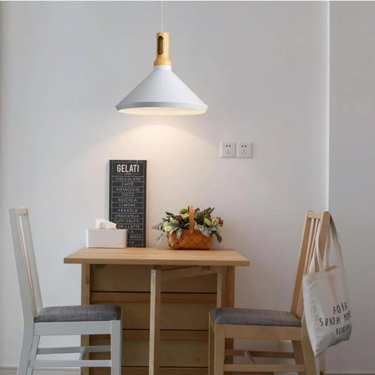 Lampadario a sospensione bianco in metallo con attacco E27, diametro 35 cm, altezza totale 130 cm, stile moderno, IP20