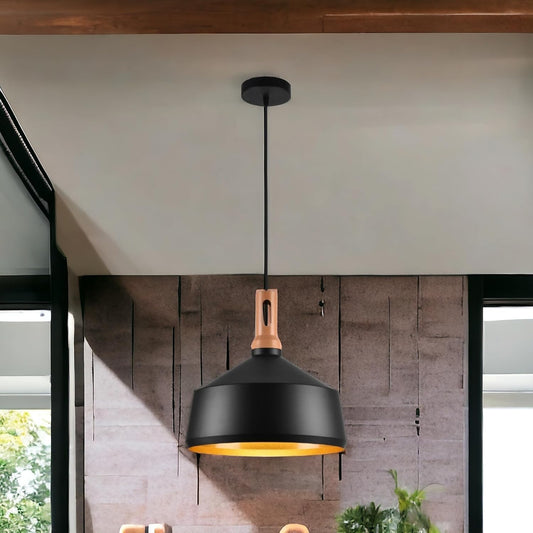 Lampadario da soffitto a sospensione con attacco E27 (lampadina non inclusa) moderno stile industriale nordino Nero e Oro 35x22 cm