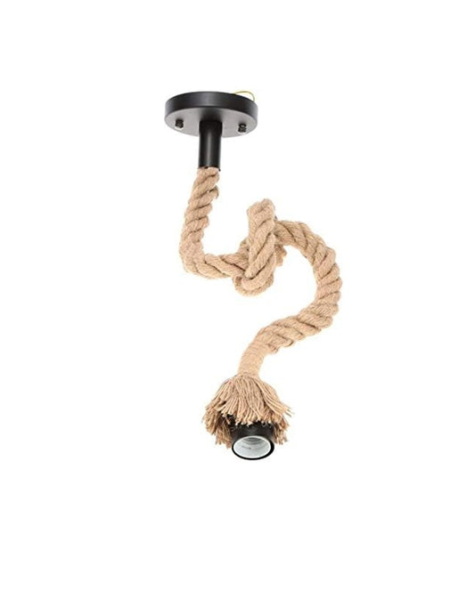 Lampadario a Sospensione Vintage con Corda di Canapa 150cm, Attacco E27, Rosone in Metallo Nero, per Cucina, Soggiorno, Taverna, Stile Industriale e Rustico, 220–240V