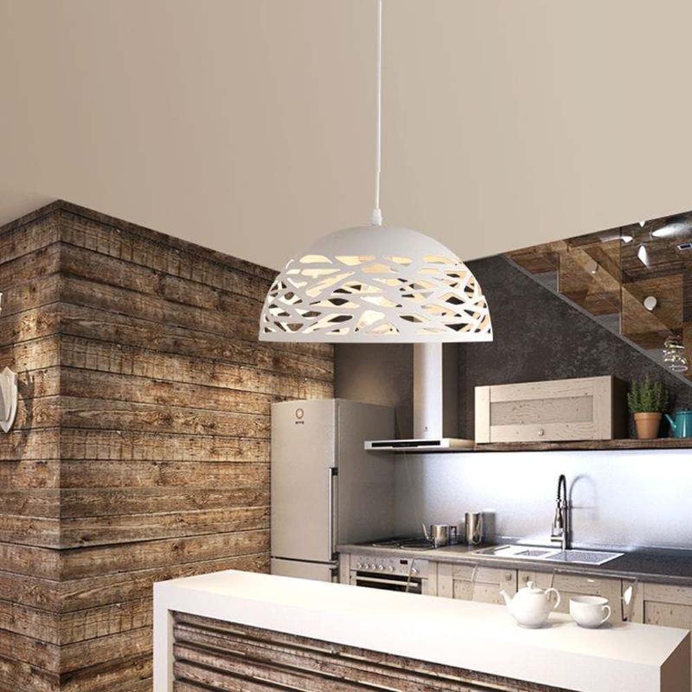 Lampadario a sospensione E27 in metallo bianco, paralume traforato Ø36 cm, design moderno, IP20 – Altezza regolabile fino a 137 cm
