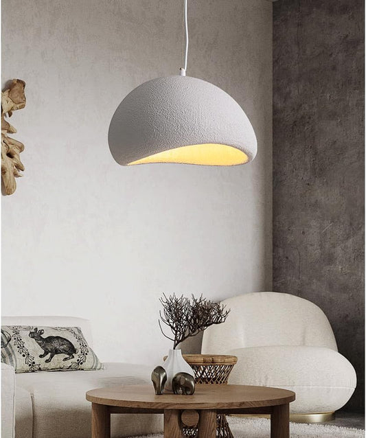 Lampadario a sospensione Wabi-Sabi in polistirene ad alta densità Ø40 cm – Attacco E27 – Stile giapponese moderno – Bianco effetto pietra