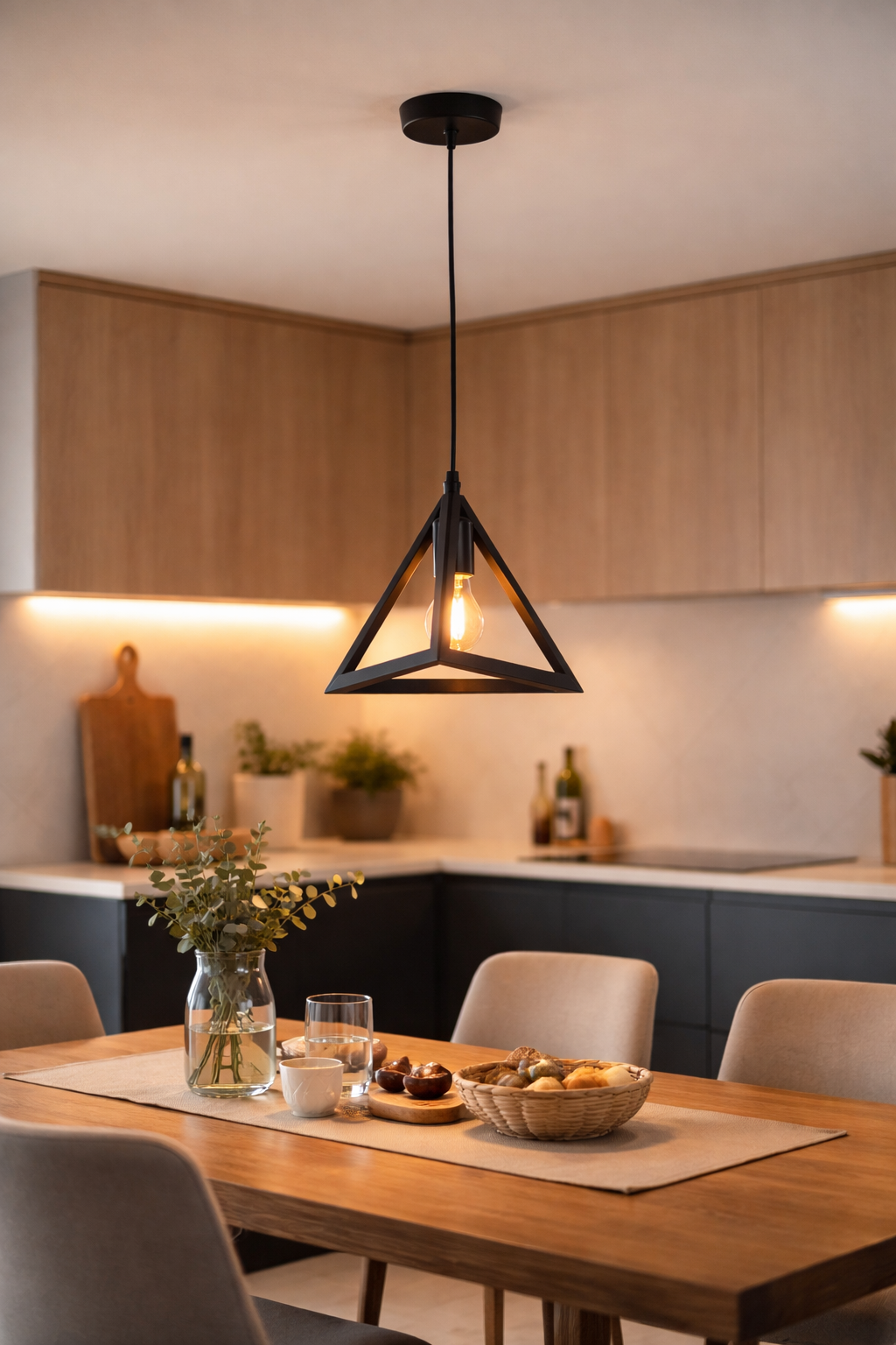 Lampadario a Sospensione E27 in Metallo Nero Design Geometrico Moderno Stile Industriale, Lampada a Soffitto per Cucina Soggiorno Camera