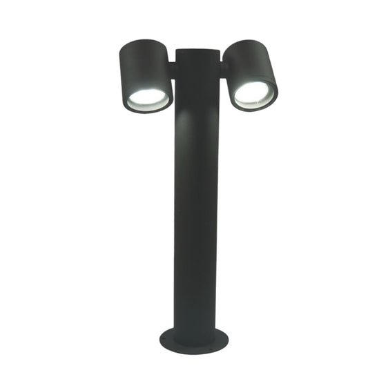 Lampioncino Lampione Paletto LED da giardino IP44 con doppio faretto orientabile, attacco GU10, 440mm, design moderno per vialetti e aiuole Grigio scuro
