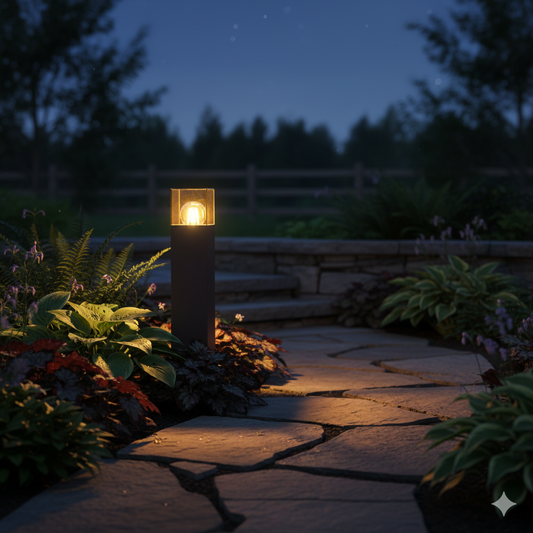 Paletto da Giardino LED con Attacco E27 IP44 – Lampada da Esterno H 44 cm Marrone con Diffusore Acrilico Trasparente – Illuminazione Vialetti, Terrazzi e Giardini – Compatibile Lampadina LED max 12W