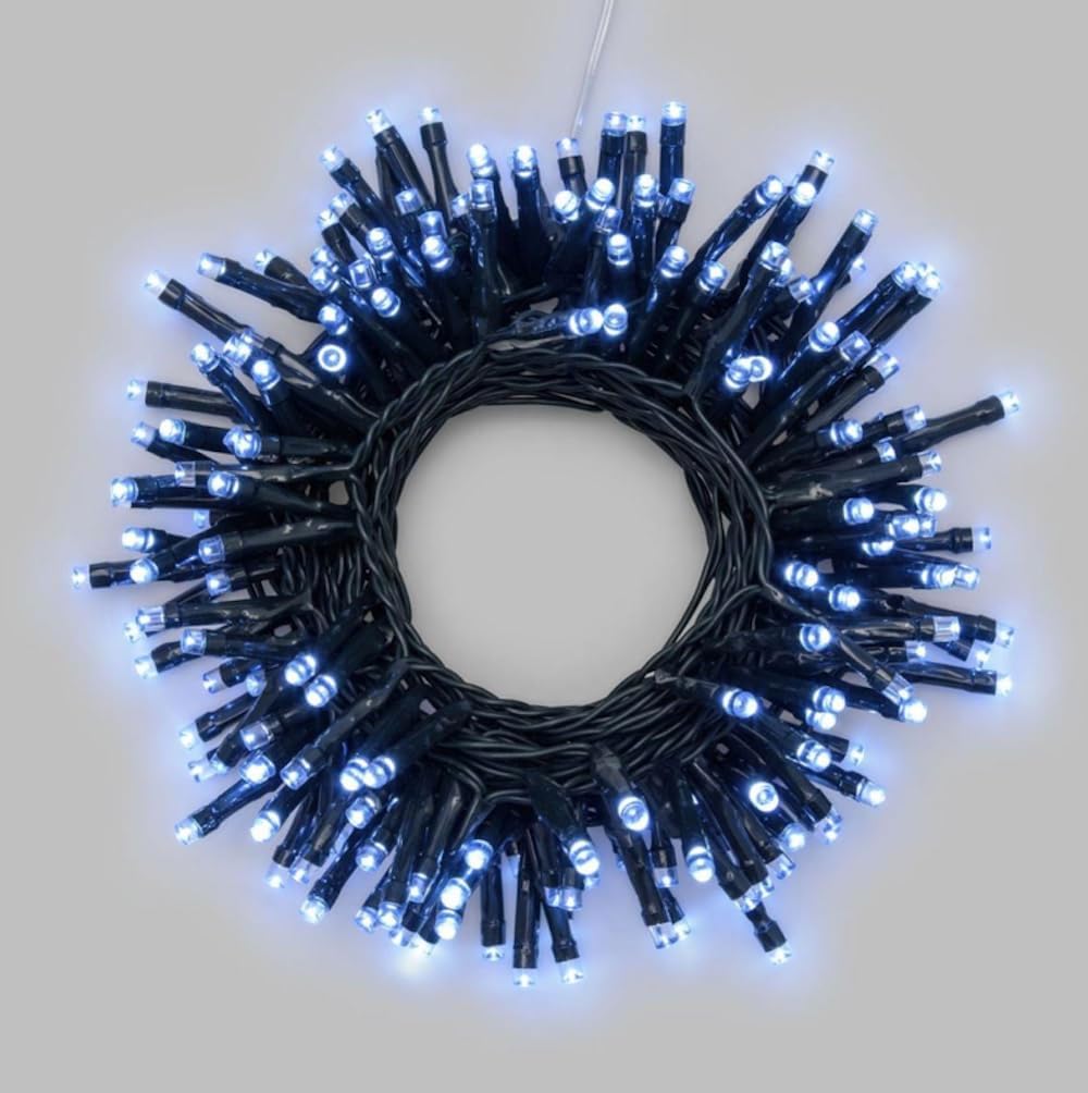 Catena Luminosa Luci per Albero di Natale da Interno ed Esterno, Ip44, 300 LED, Cavo verde, 15 metri, Luce Calda, Fredda, Multicolor, Rossa, Verde Blu