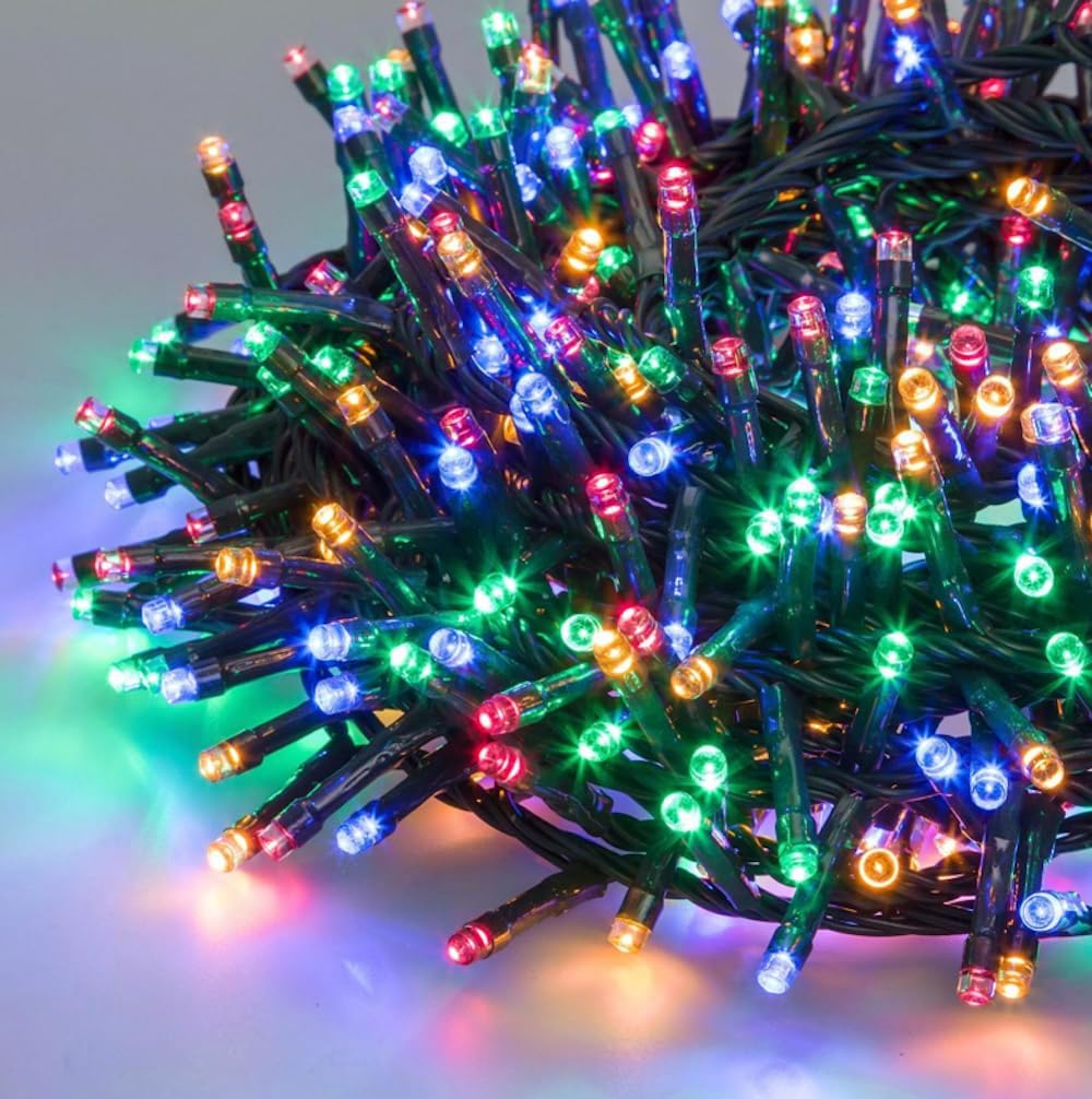 Catena Luminosa Luci per Albero di Natale da Interno ed Esterno, Ip44, 300 LED, Cavo verde, 15 metri, Luce Calda, Fredda, Multicolor, Rossa, Verde Blu