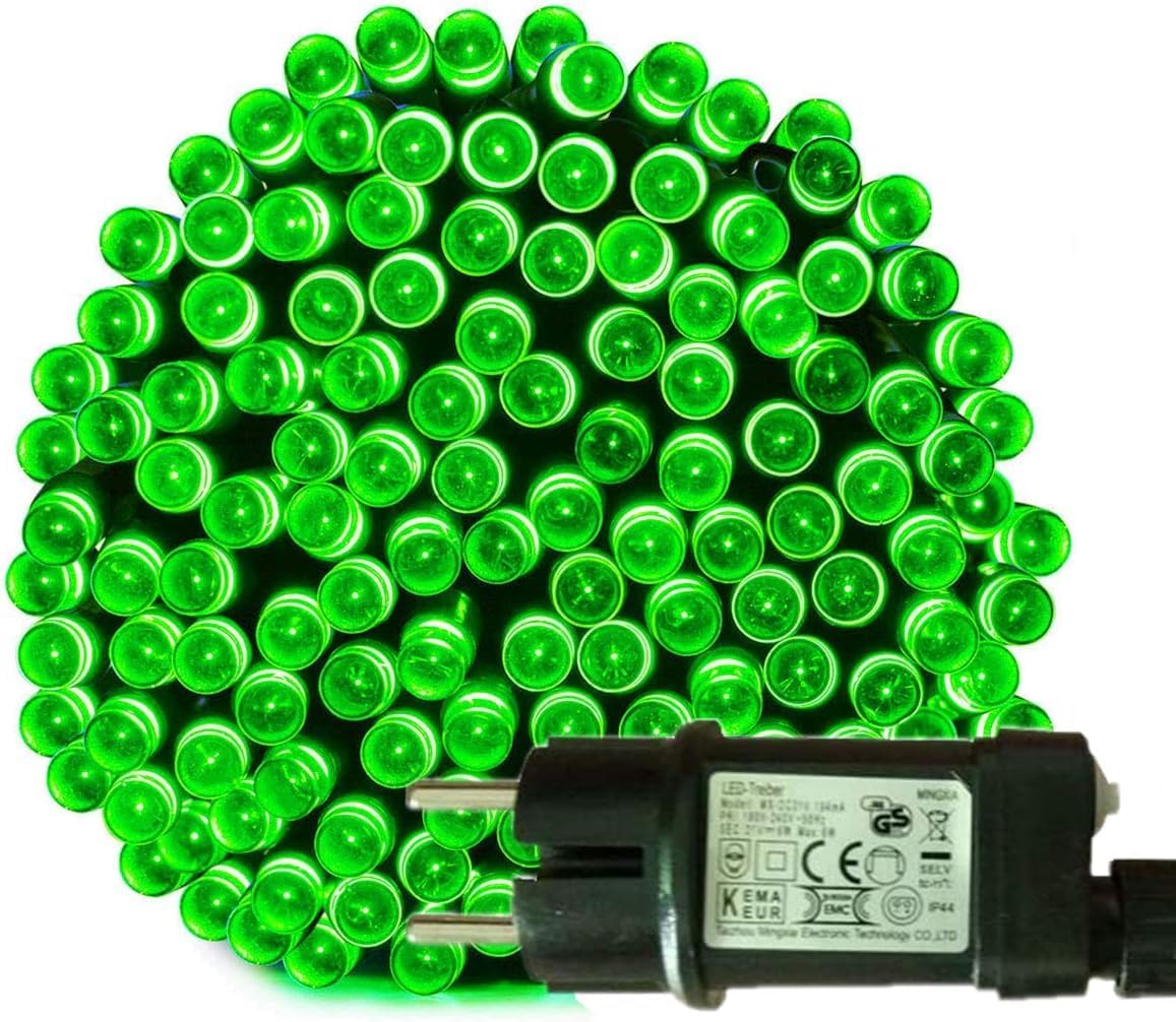 Catena Luminosa Luci per Albero di Natale da Interno ed Esterno, Ip44, 300 LED, Cavo verde, 15 metri, Luce Calda, Fredda, Multicolor, Rossa, Verde Blu