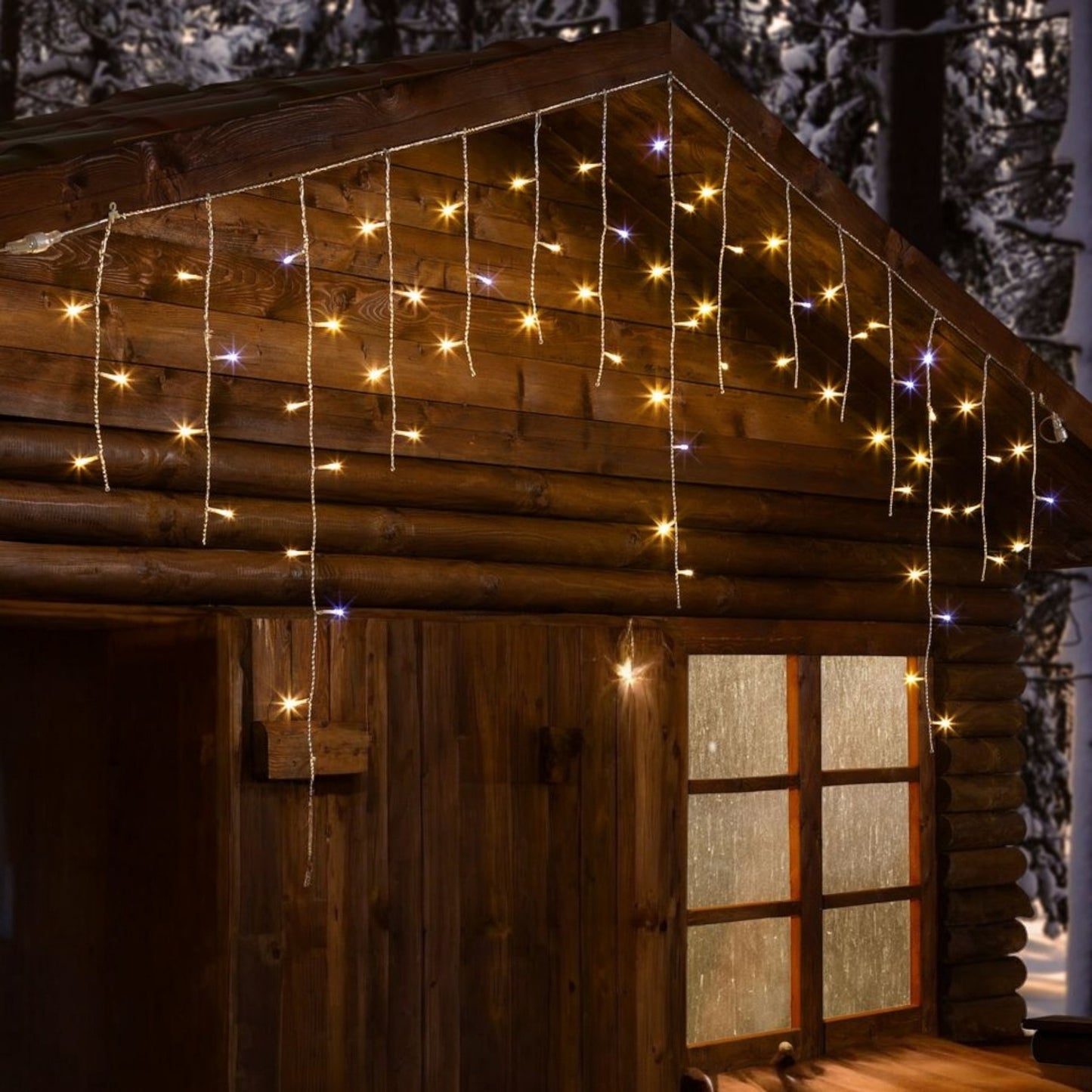 Tenda Luminosa Natalizia Stalattiti a LED 138 Luci Bianco freddo o Caldo + Flash Bianco Freddo per Interno ed Esterno IP44