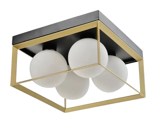 Lampada da Soffitto Plafoniera Moderna Minimalista con sfera in Vetro Opalino Attacco G9 Illuminazione Elegante per Soggiorno Camera da Letto cucina Quadrata con 4 sfere
