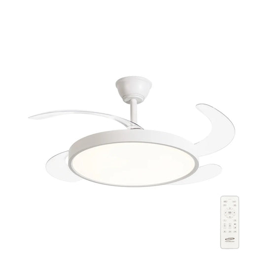 Ventilatore da soffitto con lampada LED integrata 40W dimmerabile con telecomando, pale retrattili invisibili, 6 velocità, funzione estate/inverno, luce calda, naturale, fredda, design moderno