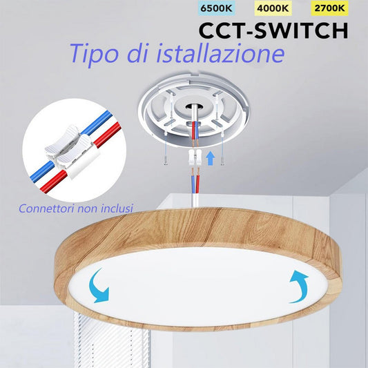 Plafoniera LED Soffitto Rotonda 18W Ø23cm Effetto Legno – Colore della Luce selezionabile, Calda, Fredda, Naturale, 1700lm, IP40