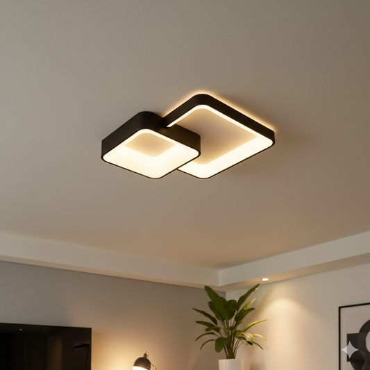 Plafoniera LED da Soffitto 58W 4640 Lumen – Design Moderno a Doppio Quadrato Nero – Luce Calda Naturale Fredda Selezionabile – Lampada LED Interni